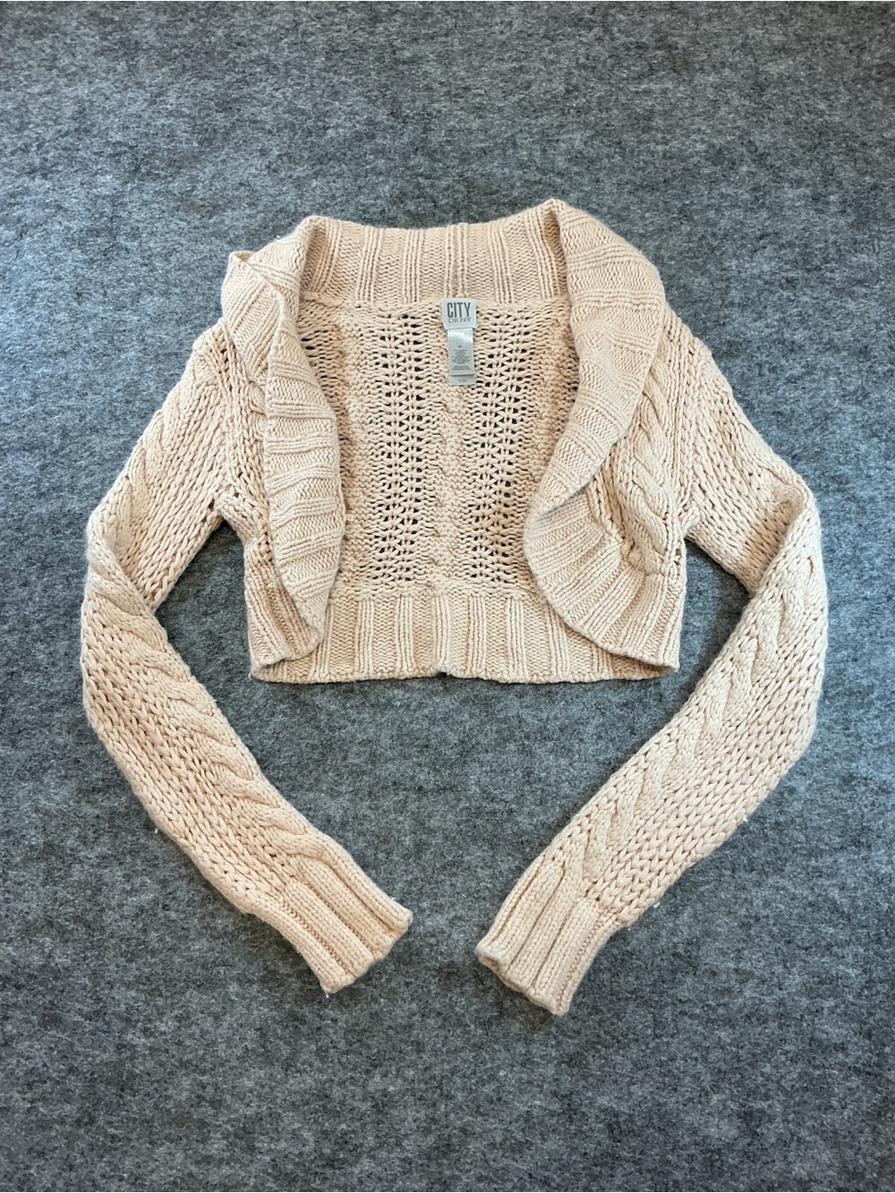 DKNY Cropped Cream Open-Front Shawl Collar Sweater Size M